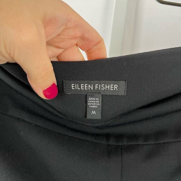 EILEEN FISHER Flat Front Side Zip Pants Wide Leg Trousers Black Size M - Picture 2 of 5